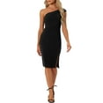 thumbnail image 1 of Vestidos sin mangas de un solo hombro INSPIRE CHIC para mujeres con manga corta, abertura en el dobladillo, vestido ajustado de moda negro XS, 1 of 1