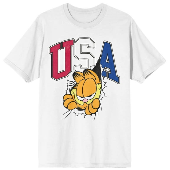 Garfield Classic Cat Cartoon USA Mens White Graphic Tee Shirt-M