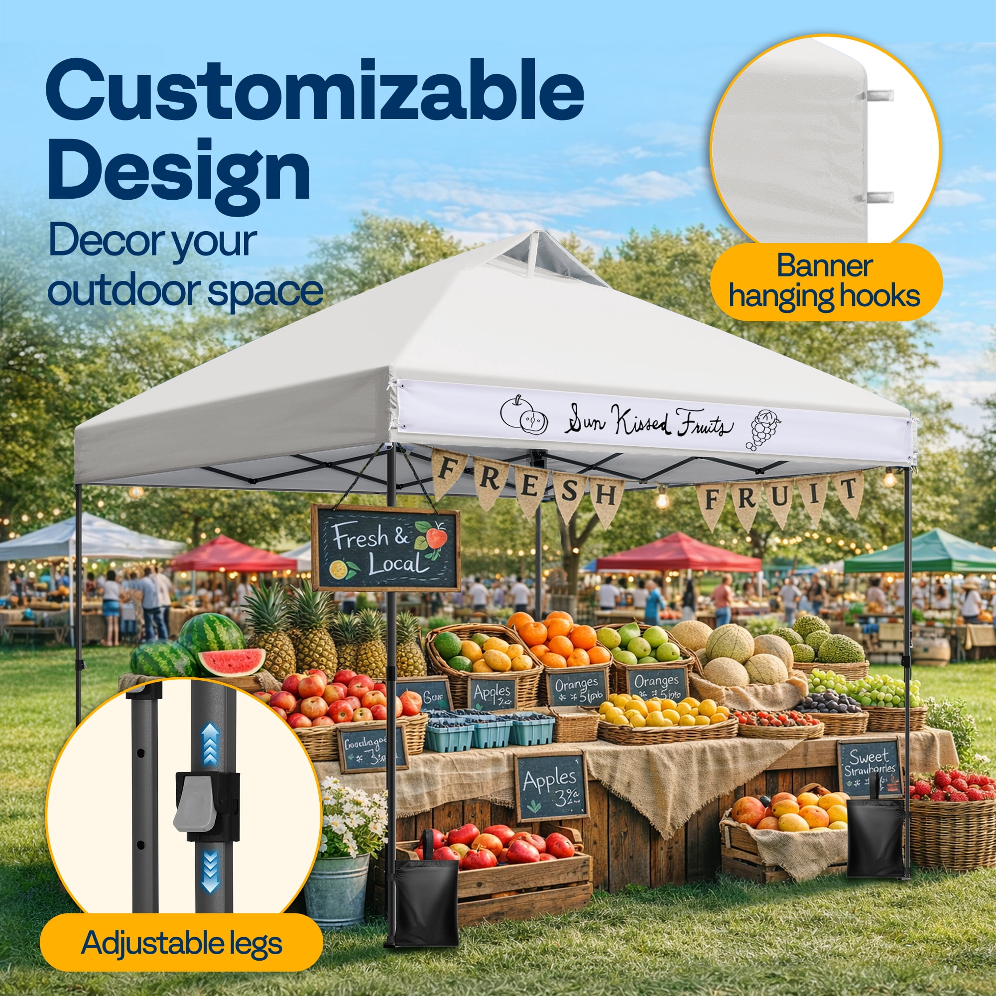 SPECSTAR 8x8ft Pop-up Canopy Tent One Push Setup Instant Tent with Center Lock, Wheel Carry Bag and 4 Sandbags for Events Parties, White