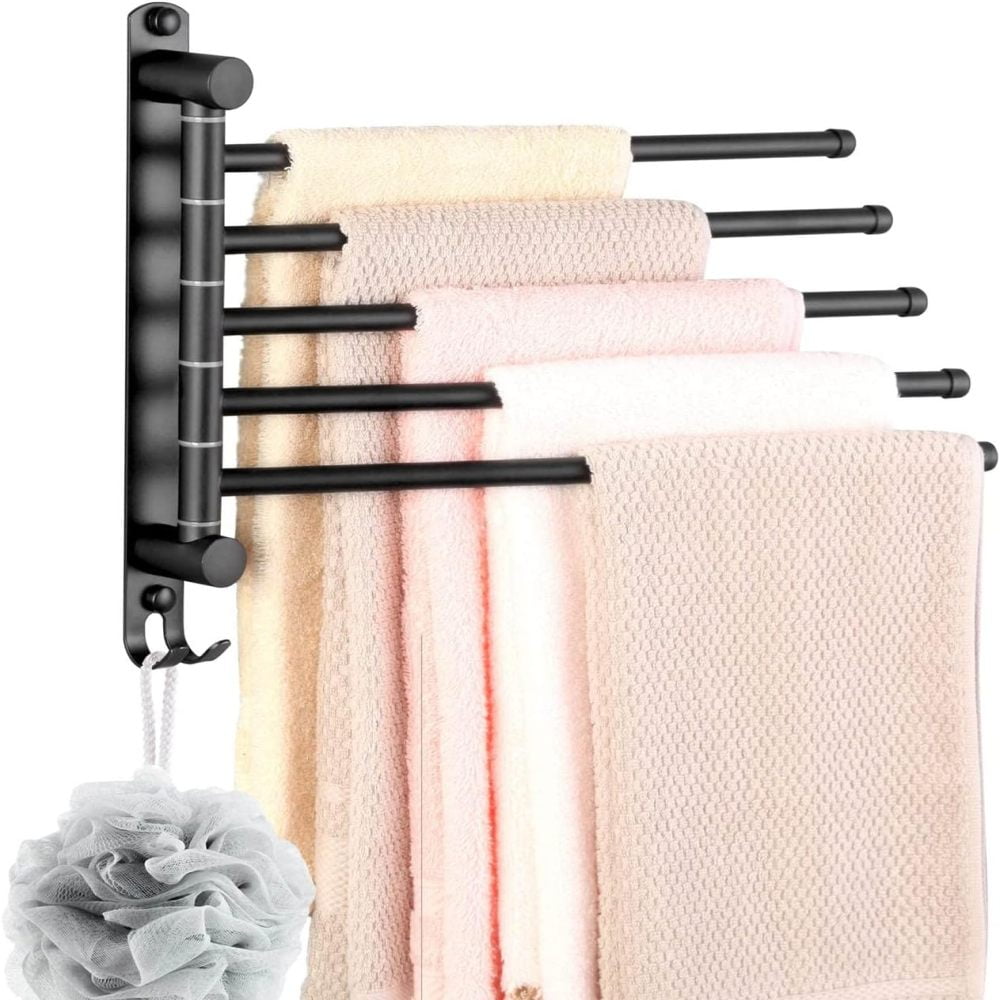 Towel Rack for Bathroom, 5Arm Black Wall Mounted Towel Bar, Outdoor