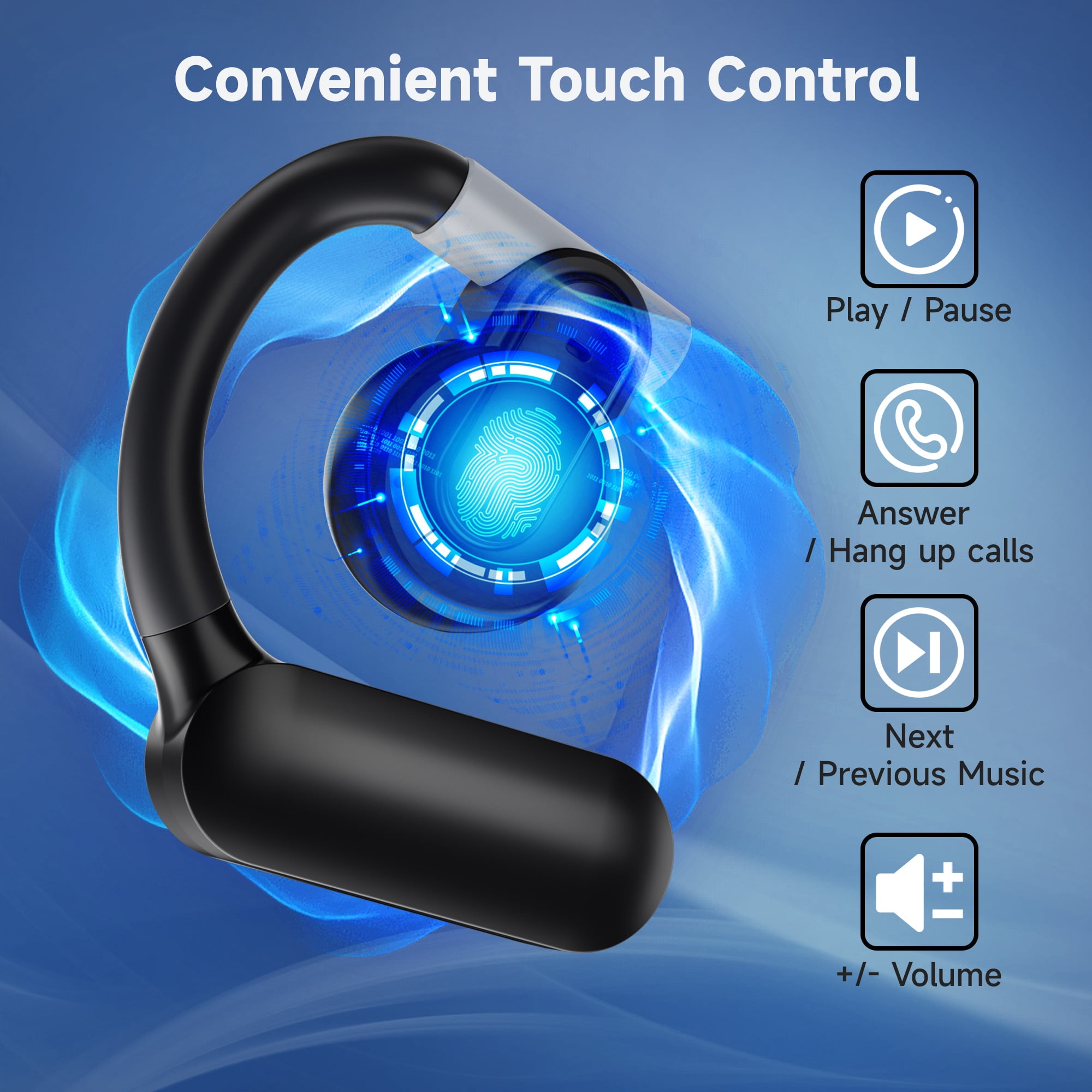 Open Ear Headphones, True Wireless Bluetooth Air Conduction Headphones with Built-in Microphone, Wireless Earbuds with Earhooks for Workout Sports Running Hiking