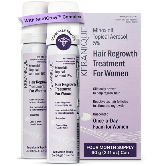 Keranique Women's 5% Topical Minoxidil Foam – Hair Regrowth Scalp Treatment with Powerful NutriGrow blend - Supports Thicker, Fuller, Healthier Hair & Sca