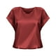 thumbnail image 1 of Gibobby Blusas Elegantes Para Mujer Camisa de satén de manga corta para mujer de primavera y verano, camiseta informal holgada de cuello redondo（Rojo， L), 1 of 5