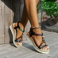 thumbnail image 3 of Women's Crystal Espadrilles Platform Dress Sandals Bohemia Woven Chunky Wedge Slingback Beach Sandals, 3 of 7