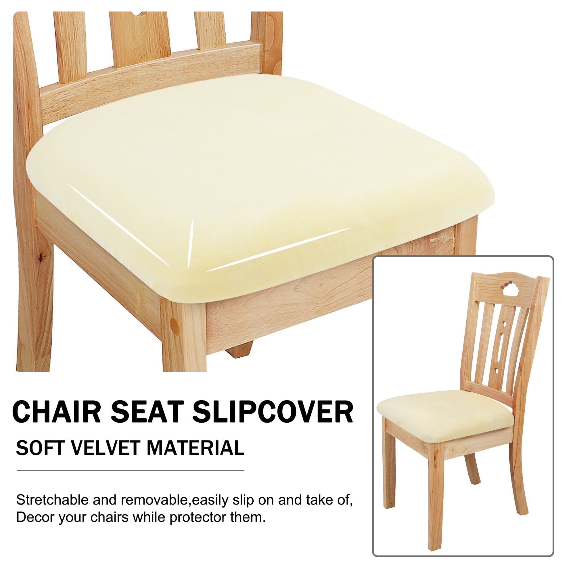 Unique Bargains 6Pcs Velvet Dinning Chair Seat Cover Elastic Stretchable Slipcovers Cream