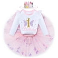 thumbnail image 3 of IBTOM CASTLE Baby Girl 1st Birthday Outfit Sequin Butterfly Romper Tutu Skirt Tiara 3PCS Birthday Clothes for Cake Smash Photo Shoot 1 Year Pink Butterfly - Long Sleeve, 3 of 8