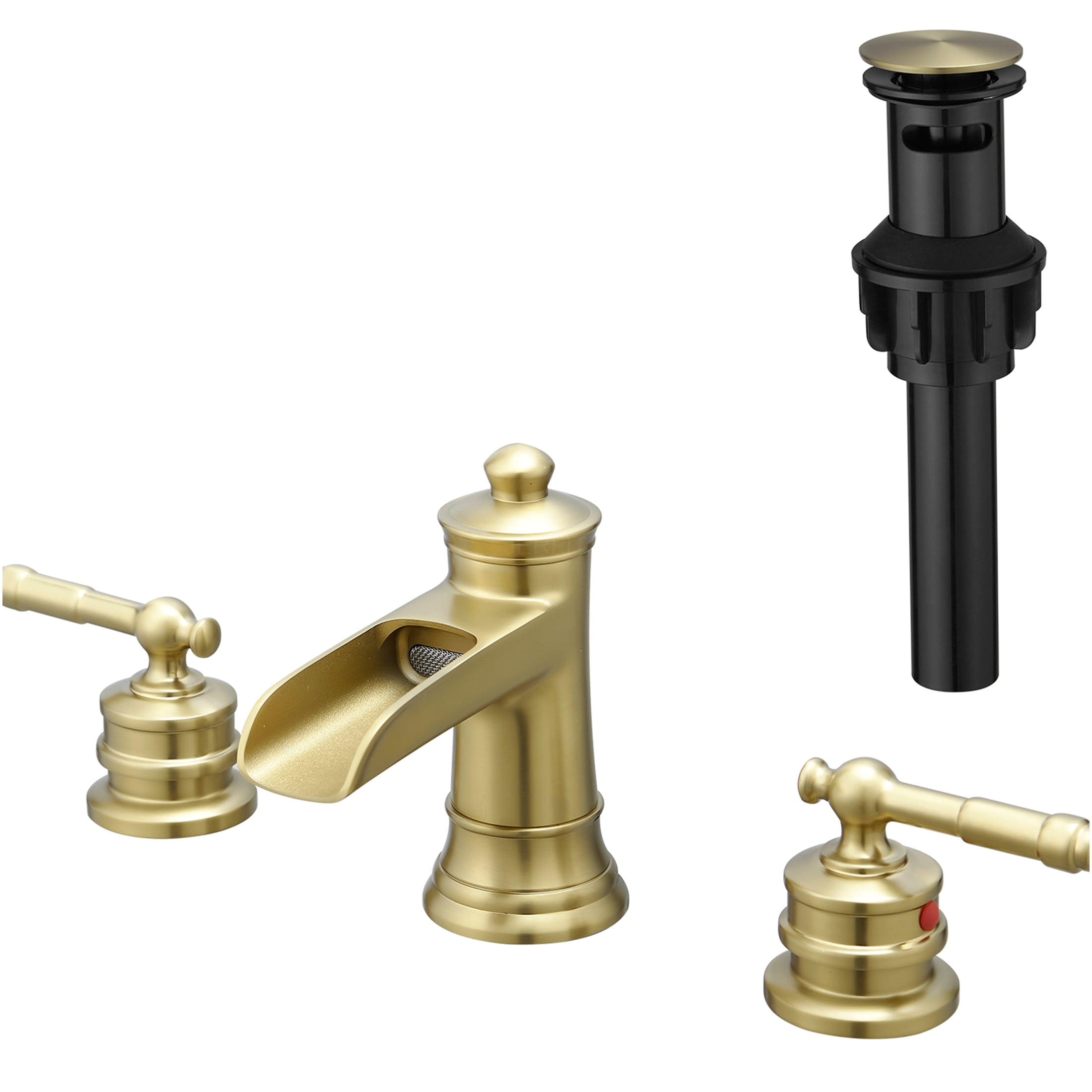 JERFIT 8-inch Widespread Bathroom Faucet with Pop-Up Drain, Brushed Gold 3-Hole Vanity Sink Faucet, Solid Brass Double Handle Mixer Tap