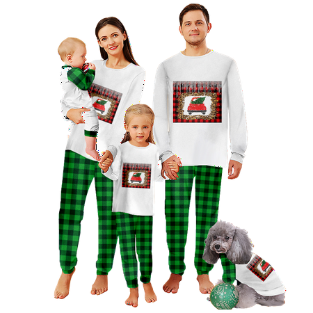

Holiday Family Matching Christmas Pajamas Sleepwear Set Christmas Buffalo Plaid Stripe Print Sizes Baby-Kids-Adult-Pet 2-Piece Top and Pants Bodysuits Xmas PJS Sleepwear