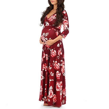 

Casual Dresses for Women Knee Length with Sleeves Summer Cocktail Dresses for Women Evening Women s Formal Dresses with Sleeves Woman Print Wrap Maternity Dress Adjustable Belt Multi-function Pregnant