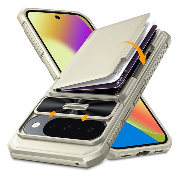 Oupeigar for Google Pixel 10/10 Pro Case with Card Holder(4 Cards)&Sliding Camera Cover&Kickstand[RFID Blocking]Shockproof Wallet Phone Case-Titanium