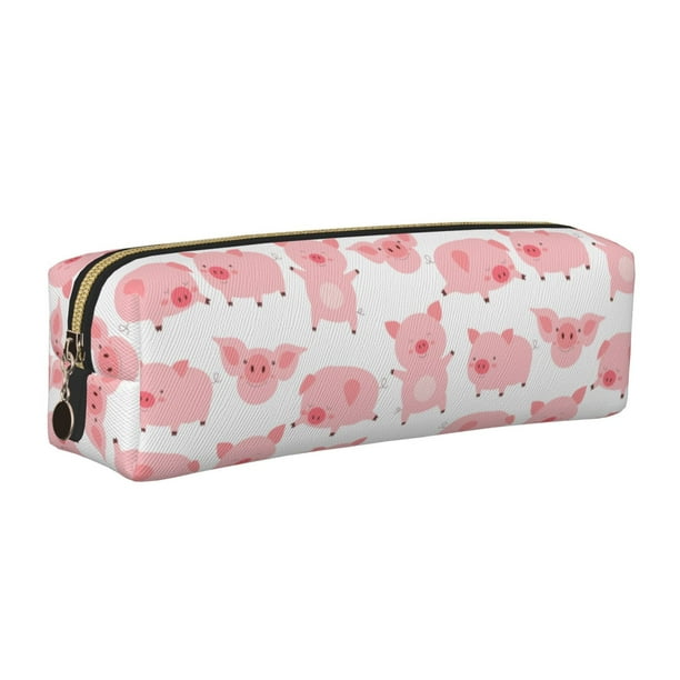 Easygdp Kawaii Pigs para Estuche de Lápices de Cuero, Estuche de Papelería de Cuero, Estuche de Gran Capacidad con Cremallera