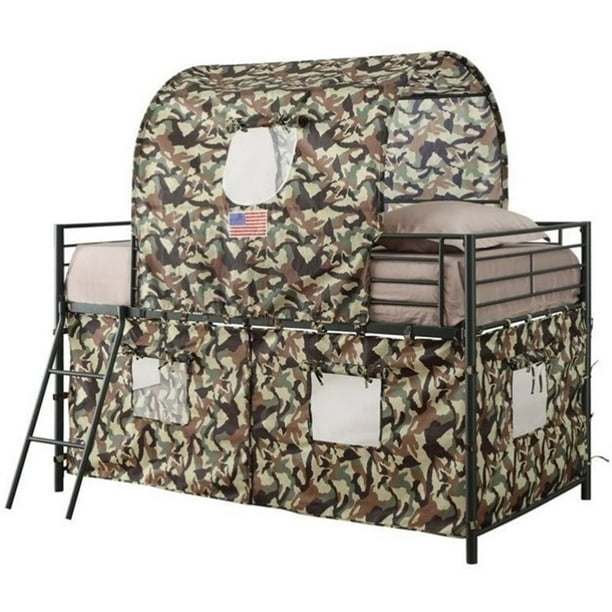 Coaster Camouflage Tente en Métal Lit Mezzanine avec Échelle en Finition Verte