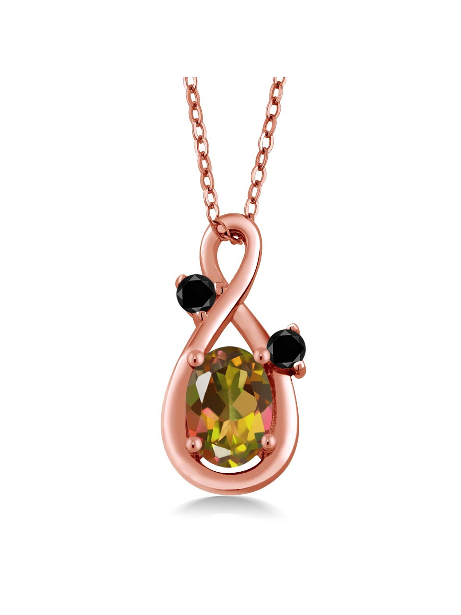 Gem Stone King 1.27 Ct Mango Mystic Topaz Black Diamond 18K Rose Gold Plated Silver Pendant