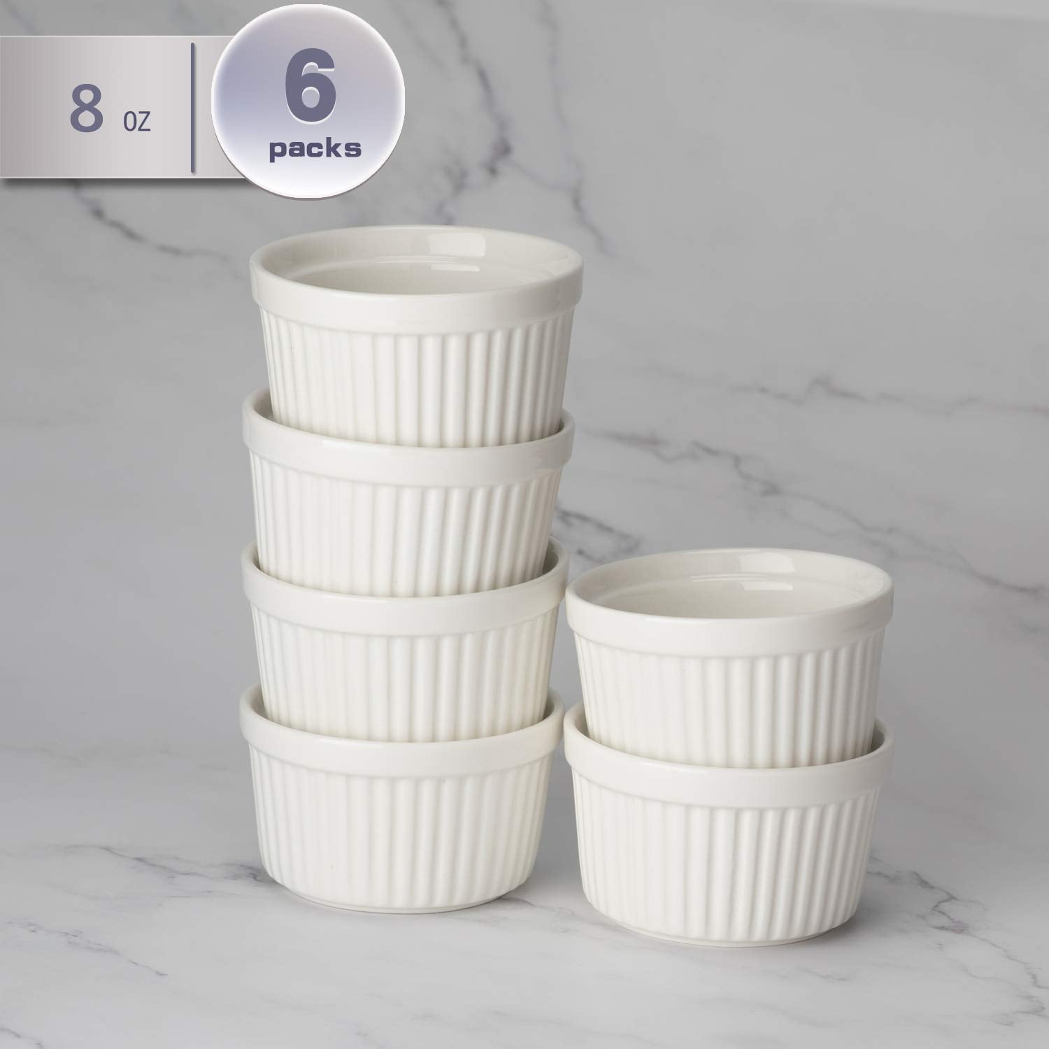 amHomel Ramekin Cups 8 oz 6Pack White