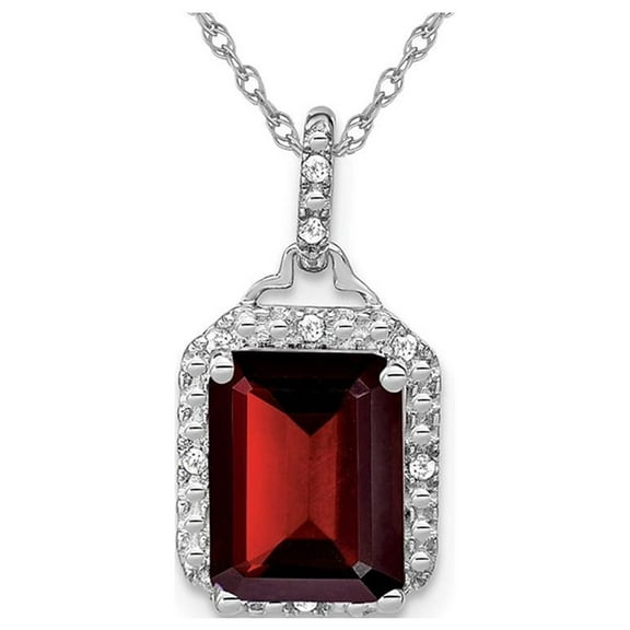 5.00 Carat (Ctw) Emerald Cut Garnet Pendant Necklace in 14K White Gold with Chain for Women