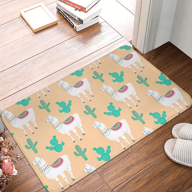 Front Door Mat Cactus Alpaca Bedroom Entryway Rug Non-Slip Washable Indoor Carpet Doormat Decorative Low Profile Area Rug for Home Living Room Bedroom Laundry Floor Decor, 24 x 16 Inch