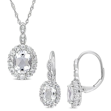 Signature Diamond Accent Signature Collection 14k White Gold White Topaz & Diamond Accent Halo Necklace and Leverback Earrings Set ()