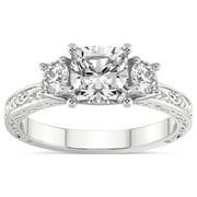IGI Certified 2 Carat Cushion Shape Lab Grown Diamond Engagement Ring | 14K White Gold | Valencia Three Stone Vintage Diamond Ring | FG-VS1-VS2 Quality Friendly Diamonds