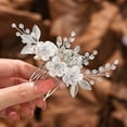 thumbnail image 4 of Flower Bride Wedding Hair Comb Bridal Hair Pieces Bride Rhinestones Hair Jewelry Opal Headpieces Bead Side Combs Decorative Hair Accessories for Women and Girls (A-Silver), 4 of 4