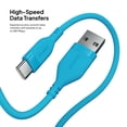 thumbnail image 4 of Powertek Neon Blue Silicone USB-A to USB-C Cable, 6ft Fast Charge & Sync Cord, Durable Tangle-Free Design for USB-C Devices, 4 of 6