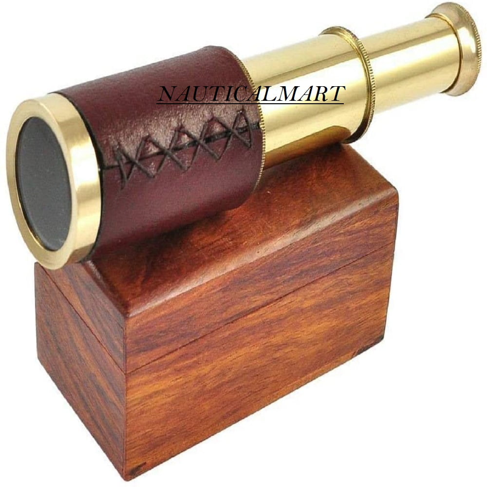Antique Nautical Brass Telscope 15" Handheld Brass Telescope with wooden box 