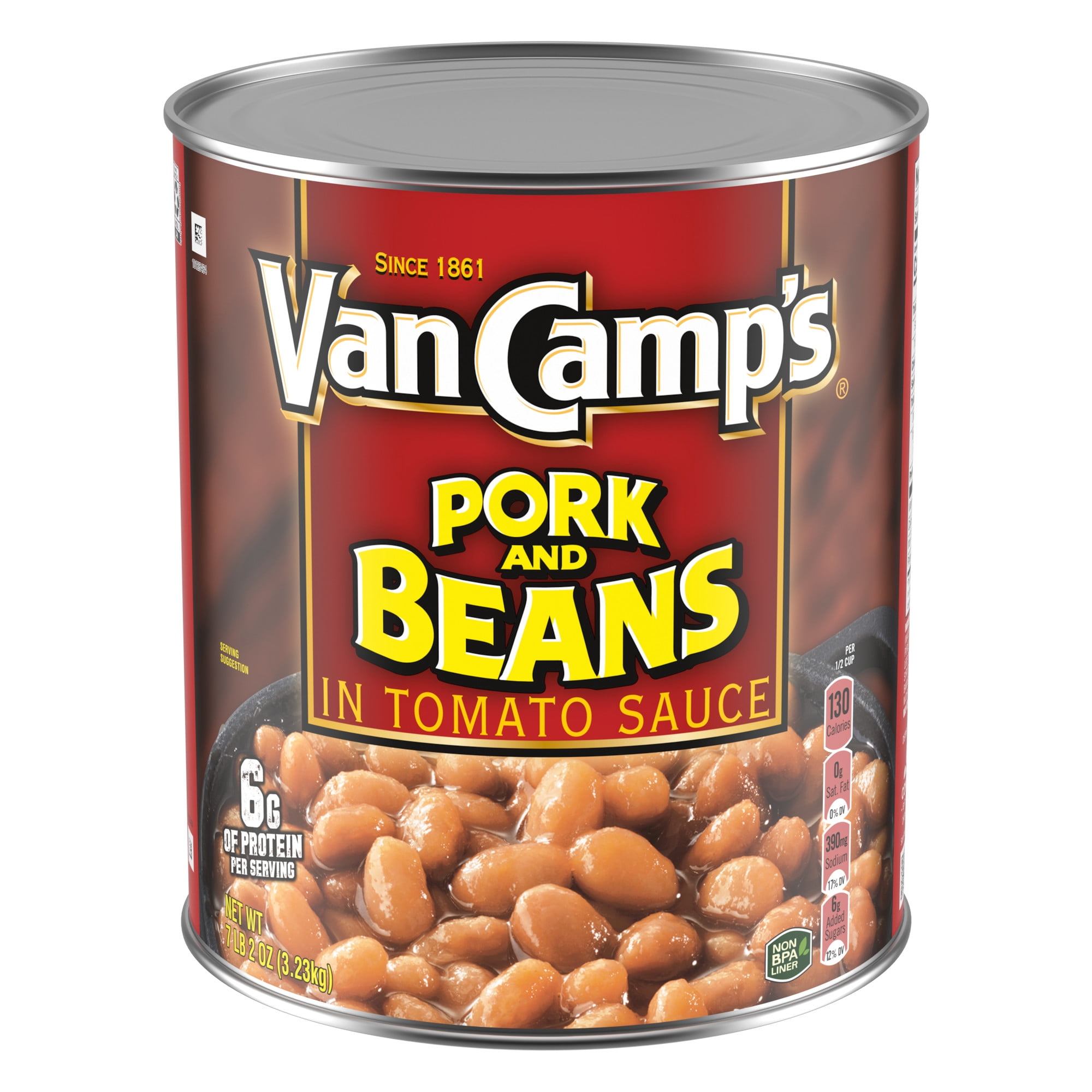 (6 pack) Van Camp's Pork and Beans, 6g Protein Per Serving, Canned Beans, 114 oz. Can