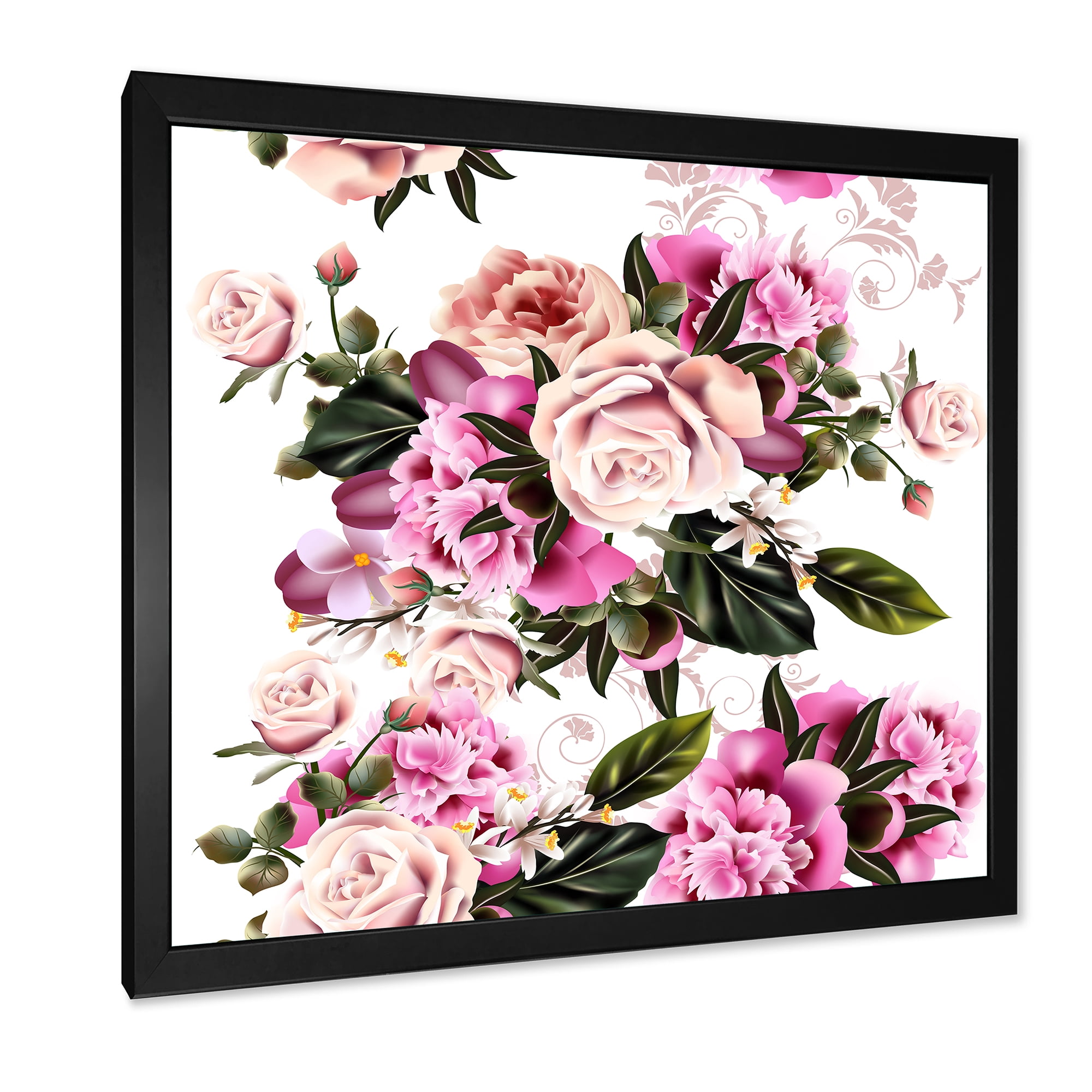 Designart 'Peony Vintage Flowers' Traditional Framed Art Print