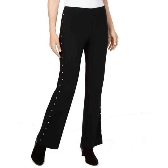 JM Collection Petite Stud-Trimmed Flare-Leg Pants, Deep black, Petite