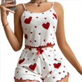 thumbnail image 1 of Conjunto de Pijama de 2 Piezas con Estampado Gráfico para Mujer, Top Corto y Pantalones Cortos de Verano, Conjuntos de Ropa de Dormir Acanalados. y Rojo L, 1 of 6