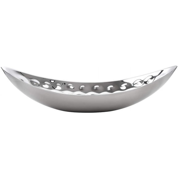 A La Mode ALM-314-BH, 16'' x 8'' Stainless Steel Boat Bowl with Hammered Polish Mirror Finish, Candy Vase, Sushi Plate, Fruit Bowl