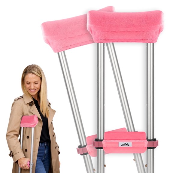 SupreGear Underarm Crutch Pads & Hand Grips Covers (4-Pack), Soft Wicking Cushion Crutch Accessories, Washable,Pink