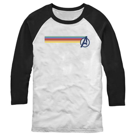 Men's Marvel Rainbow Streak Logo  Baseball Graphic Tee White/Black Small