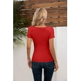 thumbnail image 4 of Vafful Summer Women's Scoop Neck Short Sleeve Shirts Ribbed Slim Fitted Casual Basic Top Blouses Red S-XL, 4 of 8