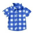 thumbnail image 3 of AHTJRT Plaid Shirts for Girls Boys Short Sleeve Turn Down Collar Full Button Tee Shirts with Pocket Casual Fall Spring Outdoor Tee Tops Blue 14 Years, 3 of 7