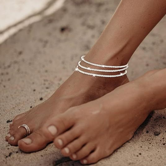 Anklet Sparkling 14K White Gold Double-layer Foot Chain For Ladies Minimalist Classic Style Anklet For Daily