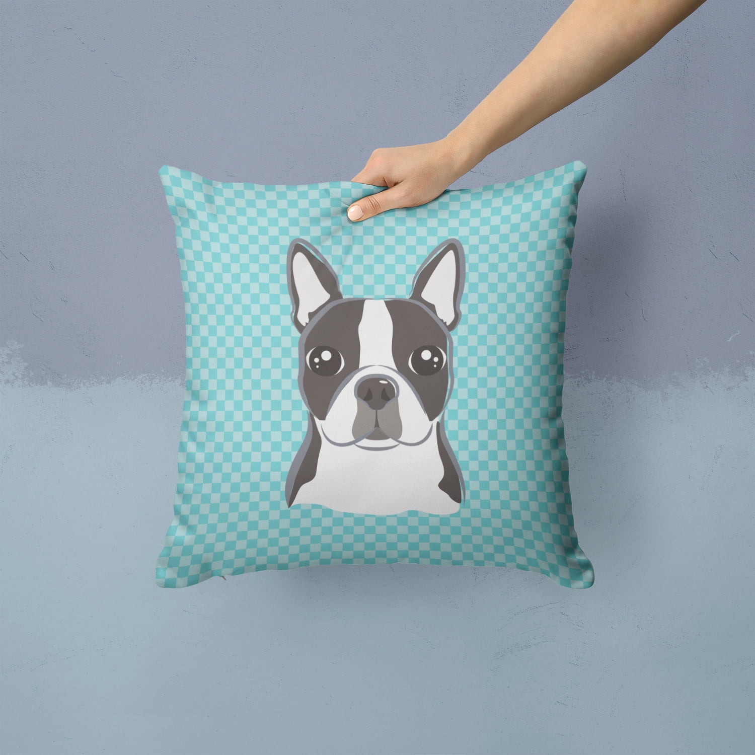 Dog Face Checkerboard Design Fabric Decorative Pillow