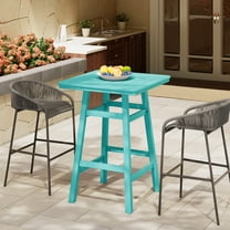 Costaelm Paradise 30" Square Outdoor Patio Bistro Bar Table With Umbrella Hole, Turquoise
