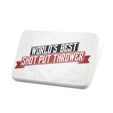 Porcelein Pin Worlds Best Shot Put Thrower Lapel Badge –
