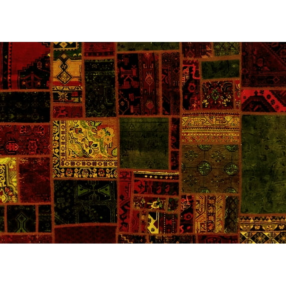 Ahgly Company Indoor Rectangle Patchwork Yellow Transitional Area Rugs, 8' x 12'