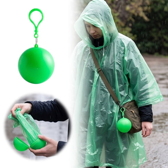 CSStudio Portable Disposable Raincoat Ball Keychain, PE Waterproof Emergency Rain Poncho with Hook for Backpack, Compact Outdoor Rain Gear for Travel Camping Hiking, Single Unit