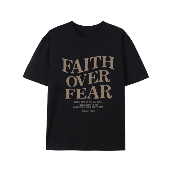 Greenink Christian Faith Over Fear T-Shirt for Men, Religious Graphic Tee, Jesus Inspired Casual Shirt, Black, S-3XL