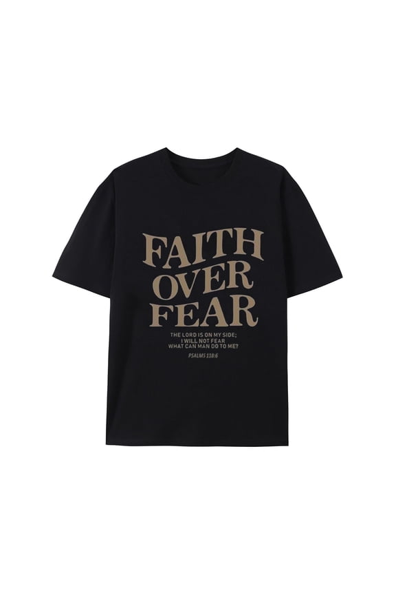 Christian Faith Over Fear T-Shirt for Men, Religious Graphic Tee, Jesus Inspired Casual Shirt, Black, S-3XL