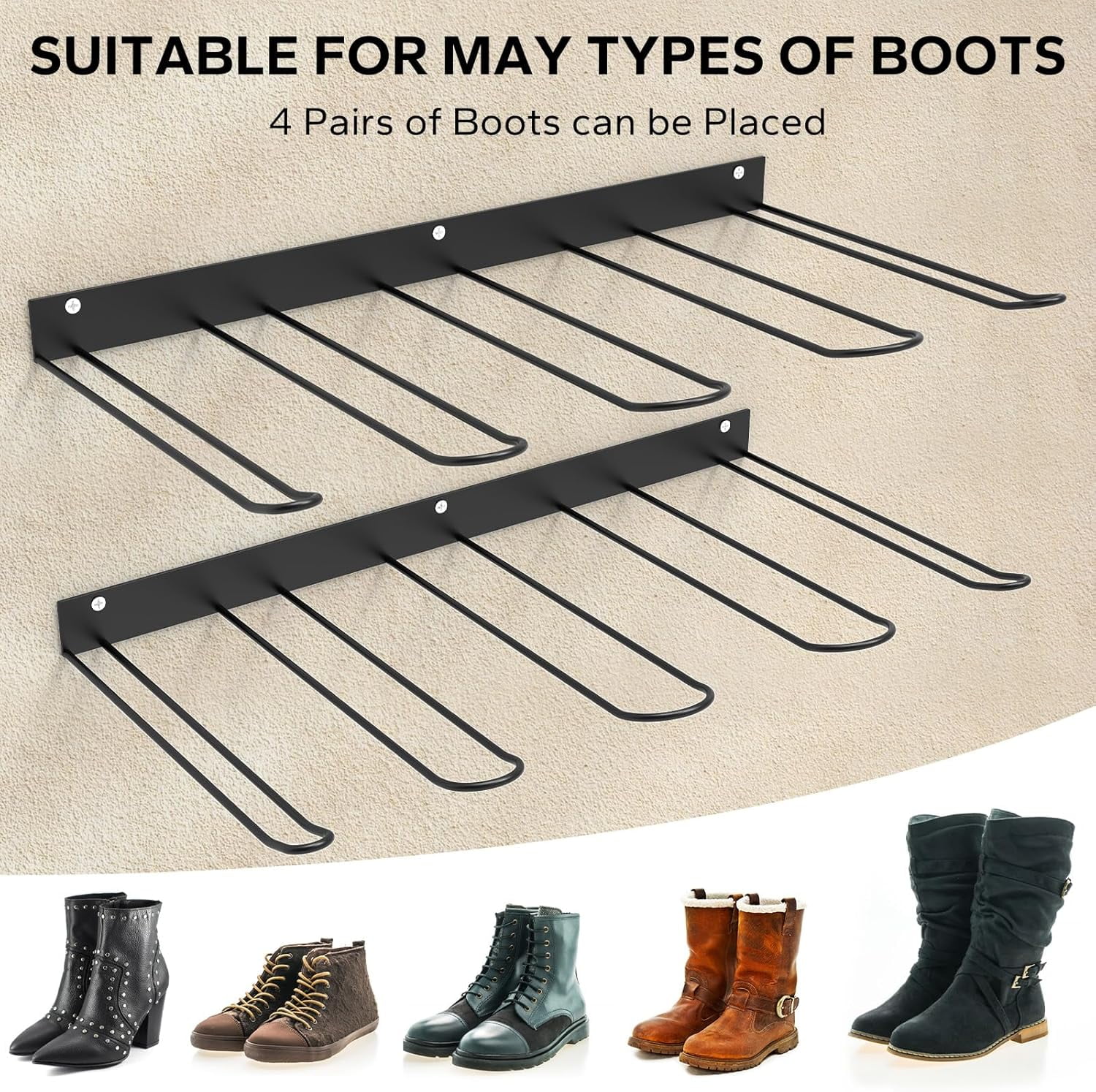 Ikerall 2-Tier Wall Mount Boot Rack for Tall Boots & Cowboy Boots – Heavy Duty Metal Boot Hangers, Space Saving Organizer for Closet Entryway Garage, Quick Drain & Sturdy