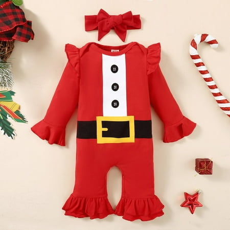

Toddler Girls Christmas Long Sleeve Plaid Letter Romper Deer Prints Ruffles Bell Bottoms Flare Jumpsuit Headbands Set RD2 90