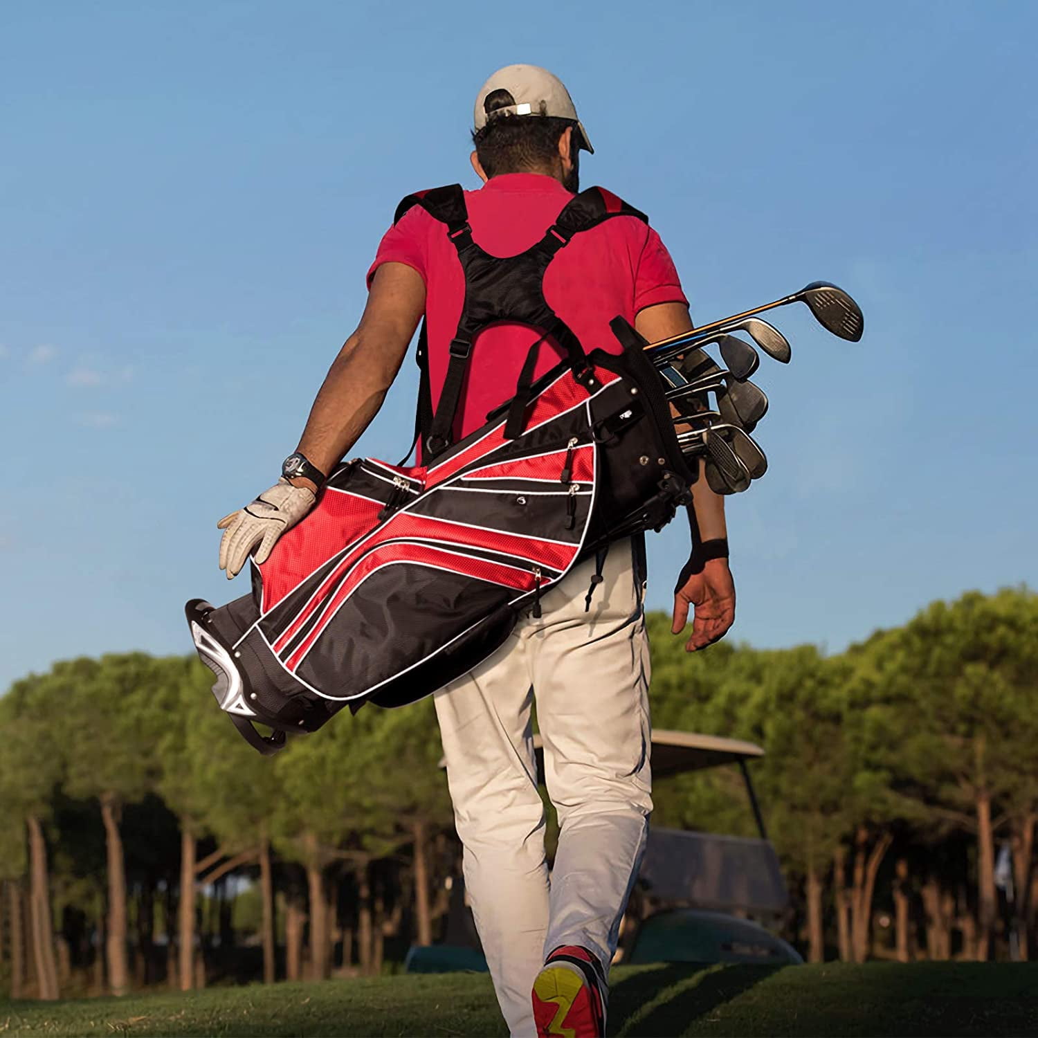Neatifyes Golf Stand Bag with 6 Way Top Dividers, Lightweight Golf Bag with Adjustable Dual Strap & 8 Pockets, Waterproof Rain Hood, Portable for Men Women