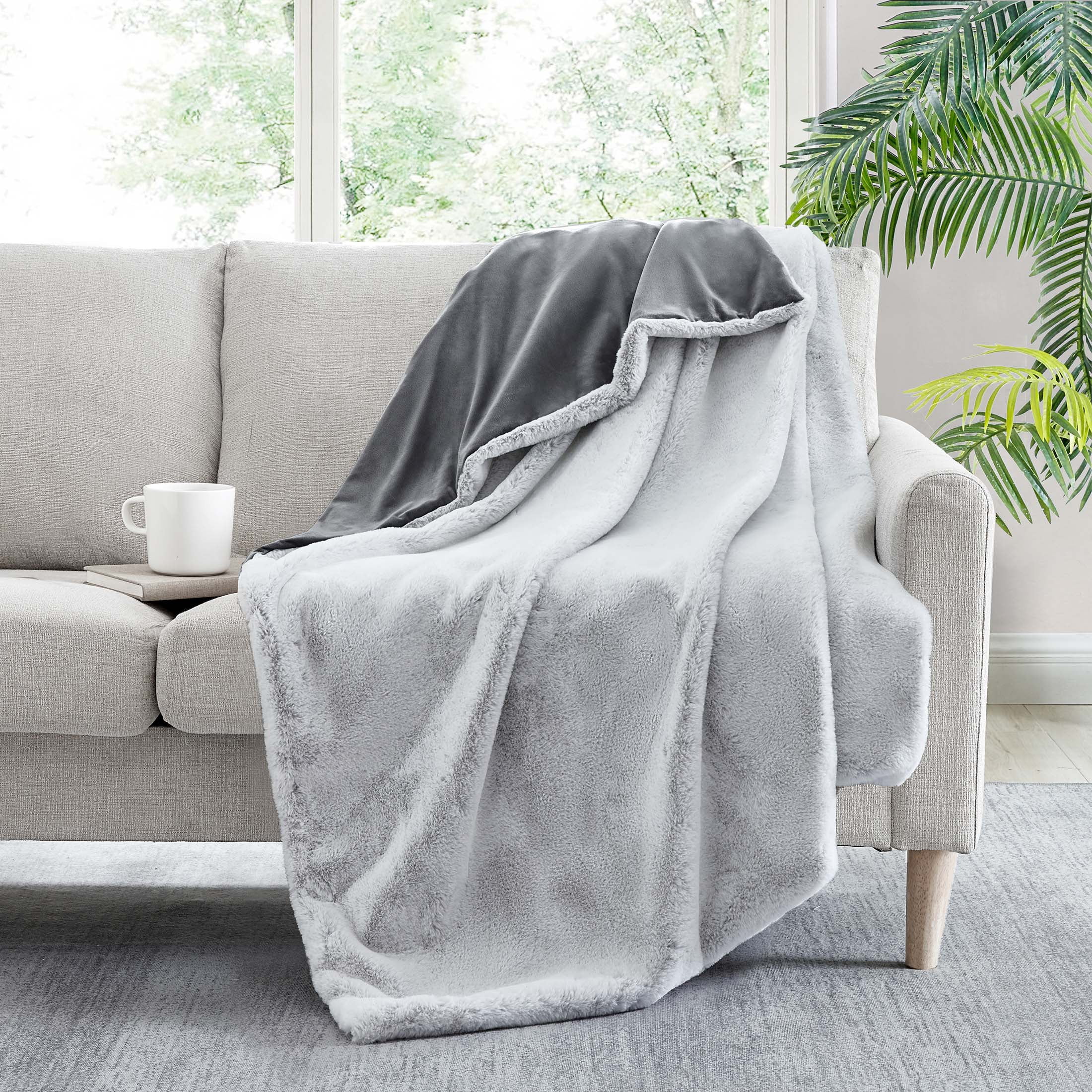 Cosy Blanket Lambskin-Look residential Fur Sofa Blanket Winter Wine eighth Soft Grey 
