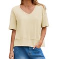 thumbnail image 4 of Short Sleeve Solid Color Summer Women V Neck Casual Flowy Tee Shirt, 4 of 7