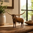 thumbnail image 4 of Vintage Longhorn Bull Sculpture, Rustic Western Cow Statue for Farmhouse Home Decor, Decorative Wood Figurine for Shelf, Mantel & Tabletop, 4 of 7