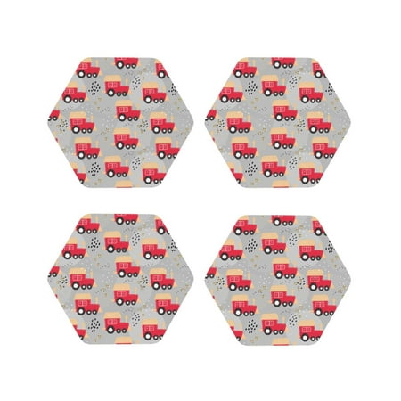

Leather Coasters Set of 4 - Train Pattern Lightweight Non-Slip Drink Coasters for Desk Anti-Scalding Desk Cup Coasters for Office Table Decor Hexagon