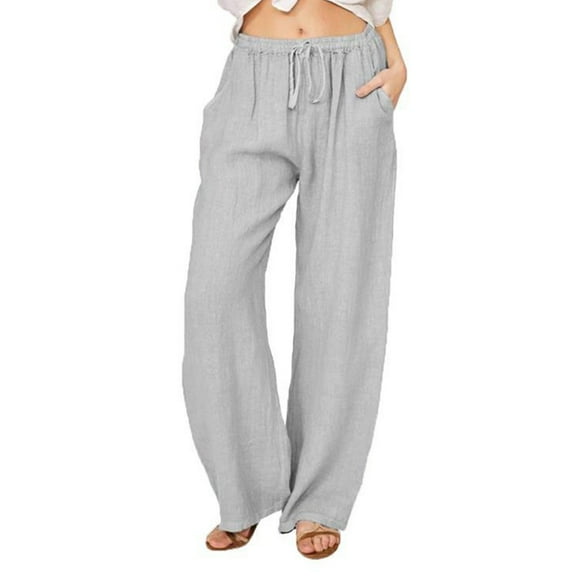 Pantalones de poliéster Qarigey para mujer largos holgados plisados color Gris S